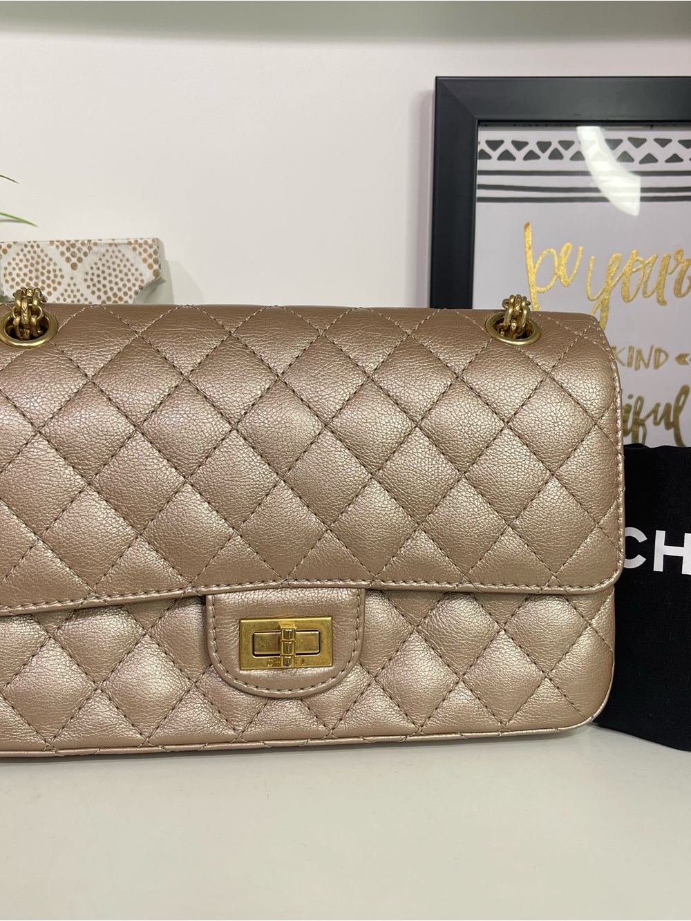 Chanel Reissue 2.55 Quilted Metallic Shoulder Bag - Gold